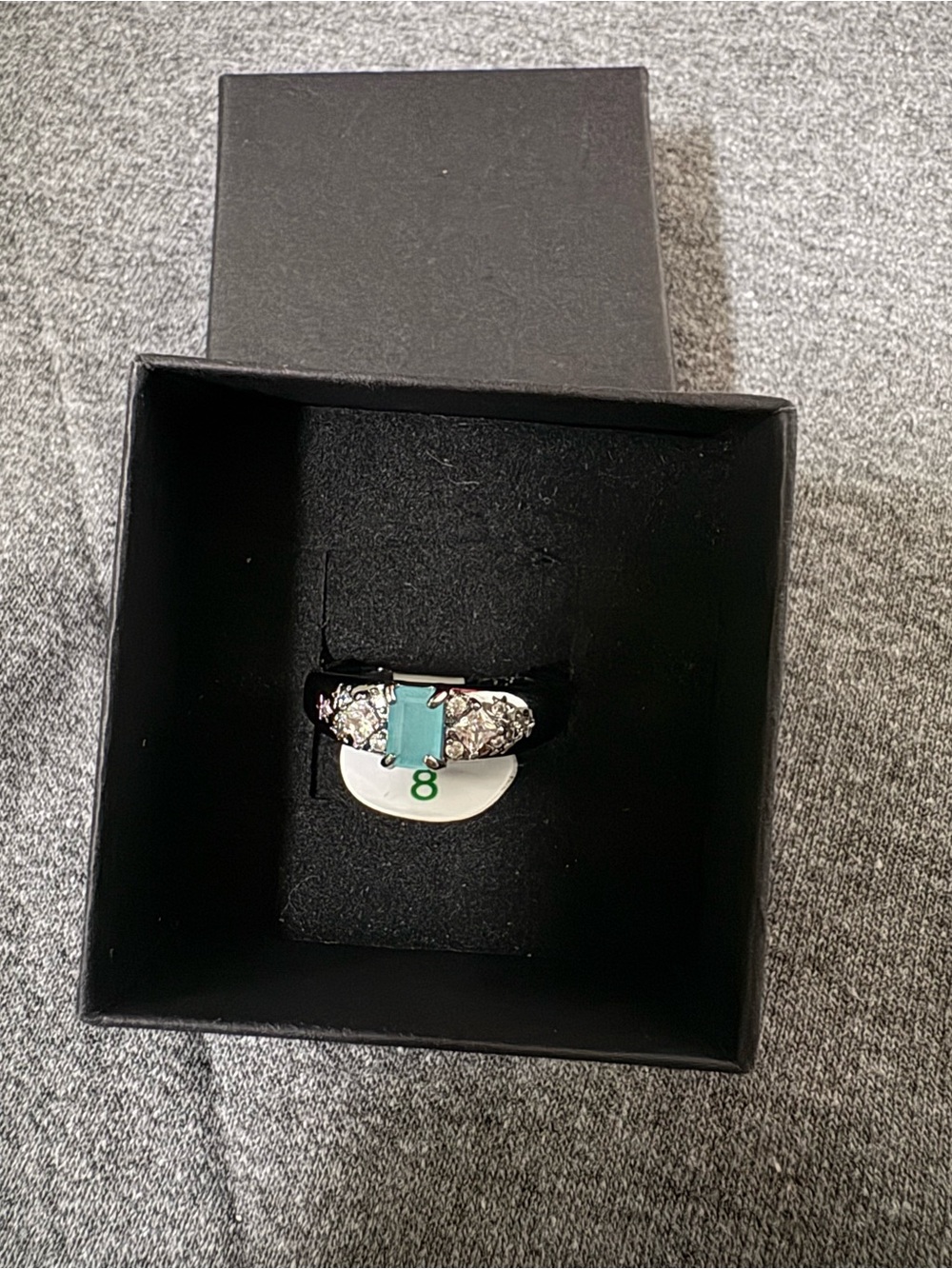 Turquoise Stone and Clear Crystal Ring - Women Jewelry size 8